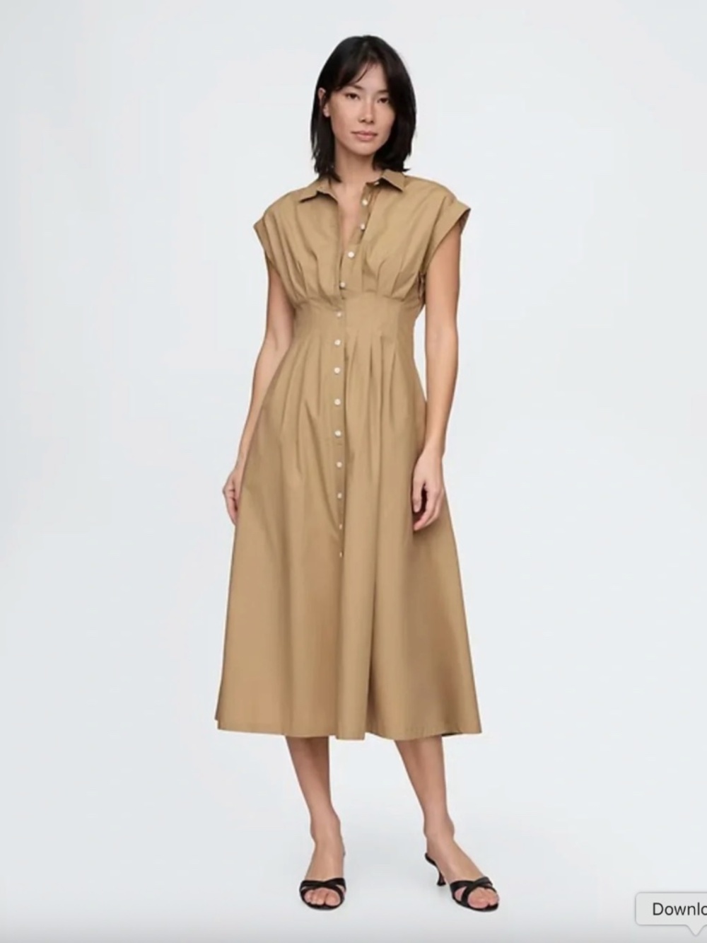 NWT Gap Poplin Midi Mojave Tan Short-Sleeve Button Down Shirtdress, Small